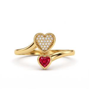 <b>Sterling</b> <b>Silver</b> Heart Shape Moissanite <b>Ring</b> with Prong Setting Pave Detail <b>Adjustable</b> Style Personalized Trendy Jewelry - Product Image 2