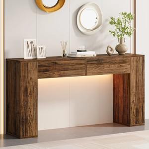 Mesa Consola Convertible con Espejo en Color Marrón Rústico, 2 Cajones de Almacenamiento, Mueble Moderno para Entrada, Hotel o Casa de Campo - Product Image 2