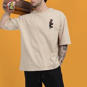 Custom <b>Men</b> Oversized Graphic T <b>Shirt</b> Heavyweight Cotton Drop Shoulder Back Print Tee Tops Streetwear Beige <b>Mens</b> <b>Shirt</b> - Product Image 2