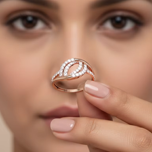 แหวนเพชรโรสโกลด์สุดโรแมนติก ดีไซน์ประดับอัญมณีระยิบระยับหลายแถวอย่างหรูหรา - ของขวัญที่สมบูรณ์แบบสำหรับเธอ - Product Image 5