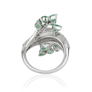 New Arrivals 925 Sterling <b>Silver</b> Pear Cut Natural <b>Emerald</b> & Round Diamond Floral Design Fine <b>Ring</b> Jewelry Wholesale - Product Image 5