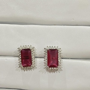 Wholesale Price Minimal <b>Emerald</b> <b>Stud</b> <b>Earrings</b> 14K White Gold Plated Gemstone Wedding <b>Earrings</b> Gift for Her - Product Image 3