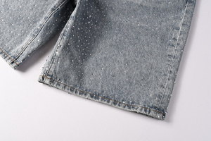Shorts en jean de haute qualité pour hommes, pantalon en denim extensible d'été, short en jean orné de strass - Product Image 3