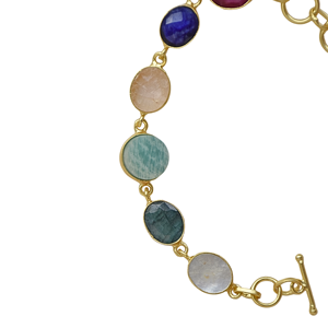 <b>Gold</b> Plated Brass <b>Beaded</b> Chain <b>Bracelet</b> with Multi Color Freshwater Quartz Stones Bohemia Style Unisex Jewelry Gift - Product Image 4