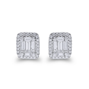 0.97 CT 18K Gold <b>Emerald</b> Round Pear Mixed Diamond <b>Stud</b> Earrings for Engagement & Anniversary - Product Image 2