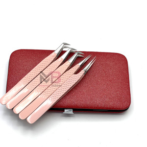 Juego de Pinzas para Pestañas de Acero Inoxidable Rosa con Punta de Precisión para Herramientas de Extensión de Pestañas con Estuche Rojo, Logotipo Personalizado, Se Acepta OEM - Product Image 1