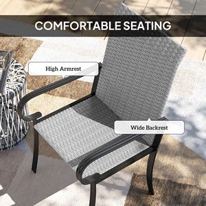 Set of 2 Outdoor Wicker Dining Chairs High Back with Armrest and <b>Deep</b> Seating Steel <b>Frame</b> in Gray - Product Image 5