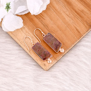 ต่างหูหินแจสเปอร์ทรงคลาสสิก ชุบทองคำสีกุหลาบ ต่างหูแบบห้อย ต่างหูทองเหลืองทันสมัย ผู้ผลิตขายส่ง - Product Image 3