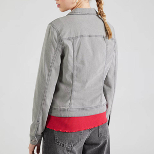 Women's Vintage Washed Denim Bomber <b>Jacket</b> Eco-Friendly High Street Style Winter <b>Short</b> <b>Sleeves</b> Button-Up Stylish Outerwear - Product Image 2
