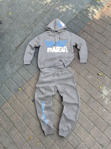 Nouvel ensemble de survêtement personnalisé pour homme, effet vieilli, délavé à l'acide, décoloré par le soleil, avec pantalon évasé et sweat à capuche brodé, idéal pour l'hiver - Product Image 2