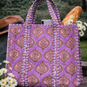 Bolsa de Mano de Algodón Estampada a Mano, Bolsa de Mano de Algodón Hecha a Mano en India, Bolsa de Mano para Mujer, Bolsa de Hombro Acolchada Estampada a Mano - Product Image 1