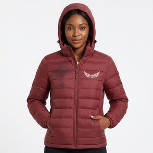Men's <b>Red</b> <b>Hooded</b> <b>Jacket</b> With Wing Logo Zipper Windproof Winter Casual Wear - Product Image 3