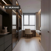 Armoire Modulaire Contemporaine Personnalisée avec Tiroirs Latéraux et Comptoir de Maquillage Intégré, Conception à Poignées Dissimulées pour Dressing