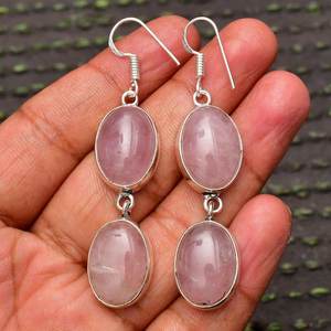 Boucles d'oreilles clous en quartz rose faites à la main, en argent sterling 925 plaqué rhodium, bijoux en pierres précieuses naturelles pour femmes, cadeau de fête, vente en gros - Product Image 5