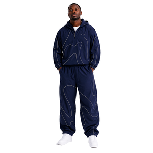 <b>Y2K</b> Trendy Reflective Piping Windbreaker Unisex Half Zip Jacket Jogger Pants Custom Logo ODM Lightweight Waterproof <b>Tracksuit</b> - Product Image 1