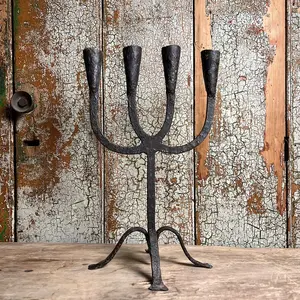 Candelabro de metal vintage, portavelas de 4 brazos, candelabro de hierro negro, candelabro decorativo, altura 36 cm - Product Image 2