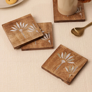 Luxury Wooden Square <b>Coaster</b> With Mother Of Pearl Lotus Inlay For Coffee Table <b>Drink</b> <b>Coasters</b> Heat Mat Kitchen Decoration - Product Image 2
