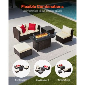 Set di Mobili da Esterno in Rattan Intrecciato da 6 Pezzi con Tavolo con Braciere a Propano da 50.000 BTU e Area Conversazione Sezionale - Product Image 6