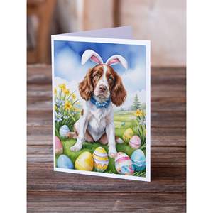 Whimsical Welsh Springer Spaniel <b>Easter</b> Egg Hunt <b>Pack</b> 8 Blank A7 Size 5x7 Note <b>Cards</b> with Envelopes for Greeting Purpose - Product Image 2