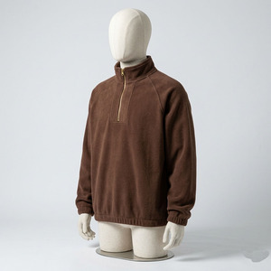 Sudadera con capucha casual de manga larga con cremallera de un cuarto, con logo personalizado estampado, 100% algodón, tejido de rizo, teñido liso, transpirable - Product Image 4