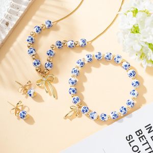 Fabuloso Kit de Collar y Pulsera con Colgante de Lazo de Porcelana Vintage, con Brillo Intenso, Ideal para Banquetes - Product Image 6