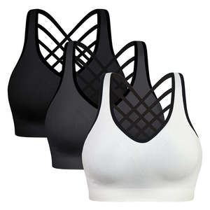Sujetadores deportivos transpirables sin tirantes y acolchados para mujer, paquete de 3 con logo frontal para yoga, correr y fitness - Product Image 1