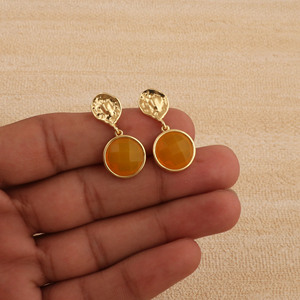 Yellow Chalcedony Round Drop <b>Earrings</b> Handmade Women's Jewelry - Product Image 3