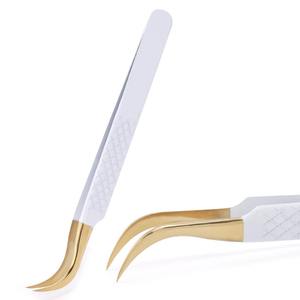 Pincettes antistatiques blanc-or pour extensions de cils, ensemble de pincettes de précision en acier inoxydable pour sourcils, outils de maquillage, 1 pièce - Product Image 6