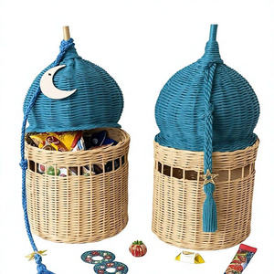 Cesta de Mimbre Estilo Bohemio Religioso con Forma de Domo de Mezquita, Hecha a Mano, Ecológica, Capacidad de 10-20L, para Eid - Product Image 1