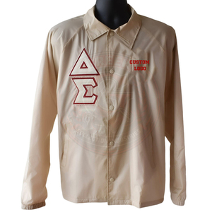 custom delta Sorority DST Women's Waterproof <b>Coaches</b> Jacket Snap Button Varsity Coat Embroidered Greek Letter Outerwear - Product Image 3