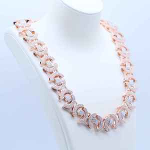 Collar de Cadena Cubana de Plata 925 Bañado en Oro Rosa con Diamante Moissanita, Joyería Bling Hip Hop con Encanto, Regalo para Fiestas - Product Image 4