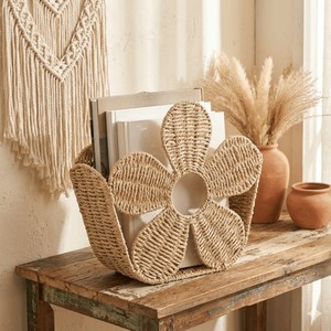 Nordic Style <b>Flower</b> Shaped Magazine <b>Basket</b> Desktop Organizer Woven Paper Rope Storage <b>Baskets</b> <b>for</b> Multi-Purpose made in Vietnam - Product Image 2