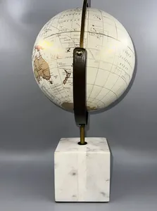 luxury vintage metal world globe with marble and wooden base decorative <b>tabletop</b> globe for home office study room decor - Product Image 4