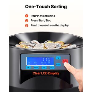 เครื่องนับเหรียญดอลลาร์สหรัฐฯ พร้อมจอ LCD สามารถนับเหรียญได้ 300 เหรียญ รวมถึงเหรียญควอเตอร์ 1/5/10/25 เซ็นต์ เครื่องคัดแยกเหรียญราคา 1 ดอลลาร์ - Product Image 5