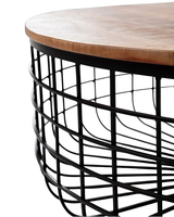 Table basse moderne en bois massif avec structure en fil de fer et rangement, artisanat Manish, meubles de salon
