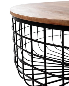 Modern Industrial <b>Solid</b> <b>Wood</b> Top Coffee Table with Iron Wire Frame and Storage Manish Art Handicrafts Living Room Furniture - Product Image 4
