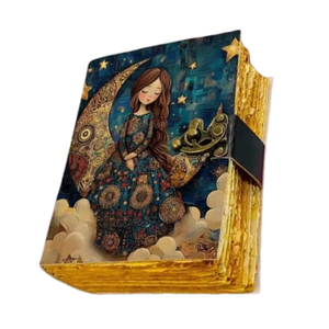 Carnet en cuir Celestial Moon, carnet de notes fantaisie, journal spirituel, carnet de croquis bohème, cadeau d'écriture, 400 pages à bords festonnés - Product Image 1