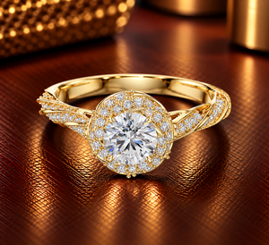แหวนเพชรทรงกลมเพาะเลี้ยงในห้องปฏิบัติการ ทอง 14K 18K ประดับเพชรเดี่ยวทรงฮาโล น้ำหนัก 1.15 กะรัต DEF VVS วงแหวนแบบเกลียวประดับเพชร ดีไซน์หรูหราสำหรับเจ้าสาว ODM - Product Image 1
