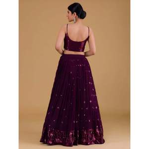 Purple <b>Sequins</b> Georgette Sangeet Lehenga Choli with Crystal Beading & Appliques - Product Image 3