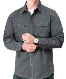 <b>Men's</b> <b>Denim</b> Twill Long Sleeve <b>Shirts</b> Polyester/Cotton Solid Casual Washed Quick Dry - Product Image 1