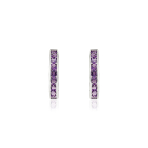 Natural Round Cut Amethyst Gemstone <b>Solid</b> 925 Sterling <b>Silver</b> C Shape <b>Hoop</b> <b>Earrings</b> For Women's Party Wear Jewelry - Product Image 1