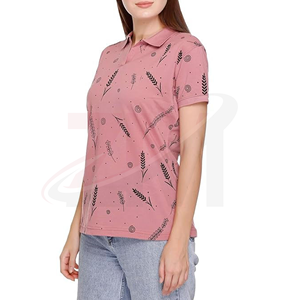 Camiseta Polo Rosa de Manga Corta con Estampado Floral, Informal, Tejida, 100% Poliéster, Transpirable, Nuevo Diseño Personalizado - Product Image 3