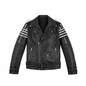 Veste en cuir véritable cloutée style rock pour homme, première couche - Product Image 1