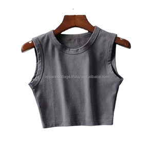 Camiseta sin mangas ajustada de algodón 100% transpirable para mujer, estilo casual, para gimnasio, fitness, yoga, deportes, sexy, top corto. - Product Image 4