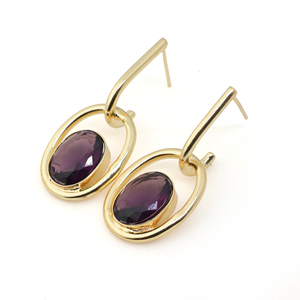 Gold Tone Oval <b>Garnet</b> and Freshwater Pearl Stud <b>Earrings</b> 18K Gold Plated Classic Style for Women's Party Occasion - Product Image 1