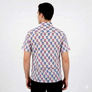 Chemise décontractée pour homme à manches courtes en popeline à imprimé floral d'été, col rabattu, respirante, 100% coton - Product Image 4