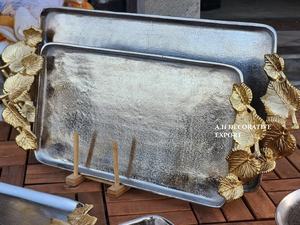 Colección de Vajilla Metálica de Estilo Europeo, Juego de Té de la Tarde con Detalles de Hojas Doradas, Tazones y Bandejas Decorativas Plateadas - Product Image 6