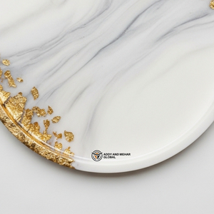 Luxury White Marble Effect Resin Serving Tray with Gold <b>Foil</b> Edge | Handmade Round Decorative Tray | Modern Minimalist Coffee - Product Image 3