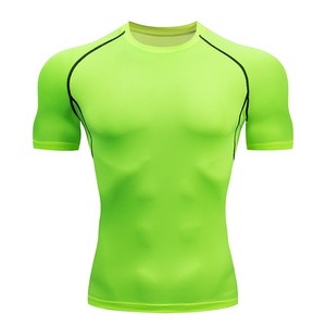 Men's Neon Green Long Sleeve Compression Shirt Quick Dry Slim Fit Sporty O-Neck Base <b>Layer</b> Training <b>Top</b> 320g Jersey - Product Image 1