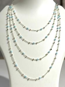 3mm <b>Turquoise</b> <b>Beaded</b> Necklace 4 Layer Silver Plated Multi Strand Statement Jewelry for Women - Product Image 4